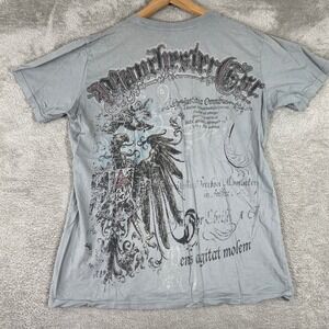 Y2K Gothic Shirt Mens Large Gray Made in USA Manchester Buckle Cyber Grunge